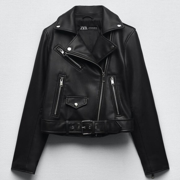ZARA Faux Leather Biker Jacket Size S NEW With TAGS - Picture 2 of 8